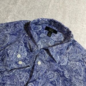 Linen Club Room Shirt Mens Large Blue Luxury Paisley Resort Boho Vacation